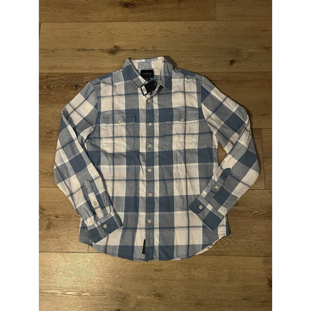 Lucky Brand Mens Blue Plaid Long Sleeve Flannel Double Pocket Button Up Size M